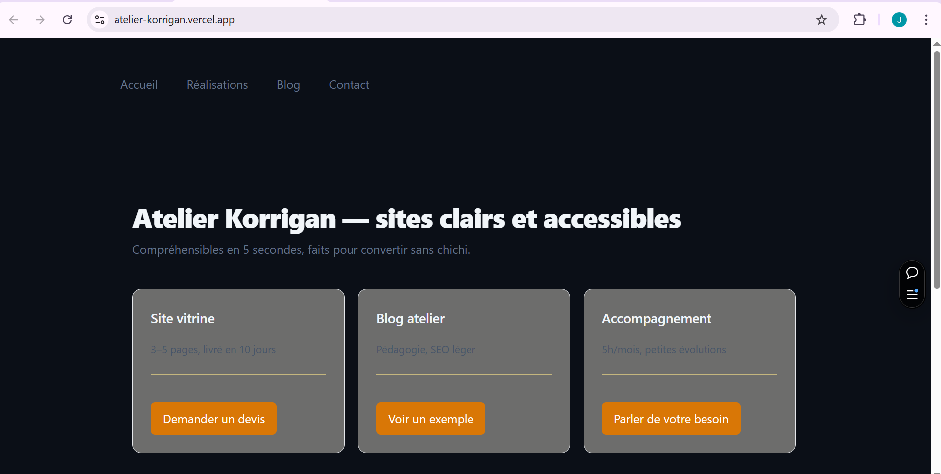 Aperçu Atelier Korrigan : site vitrine artisanal